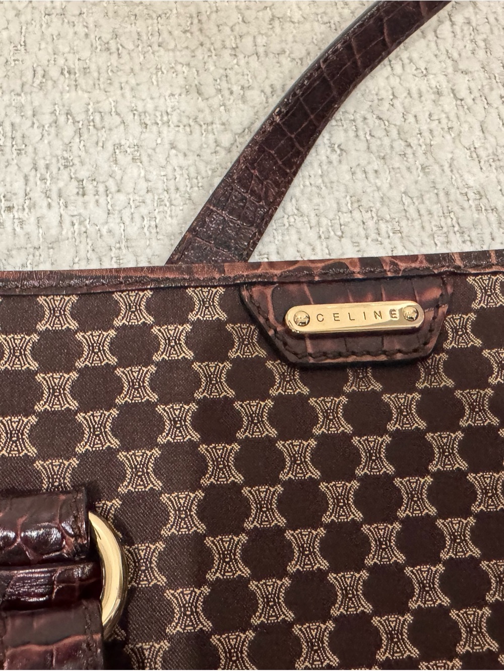 Celine Brown Monogram Canvas Tote with Gold Hardware